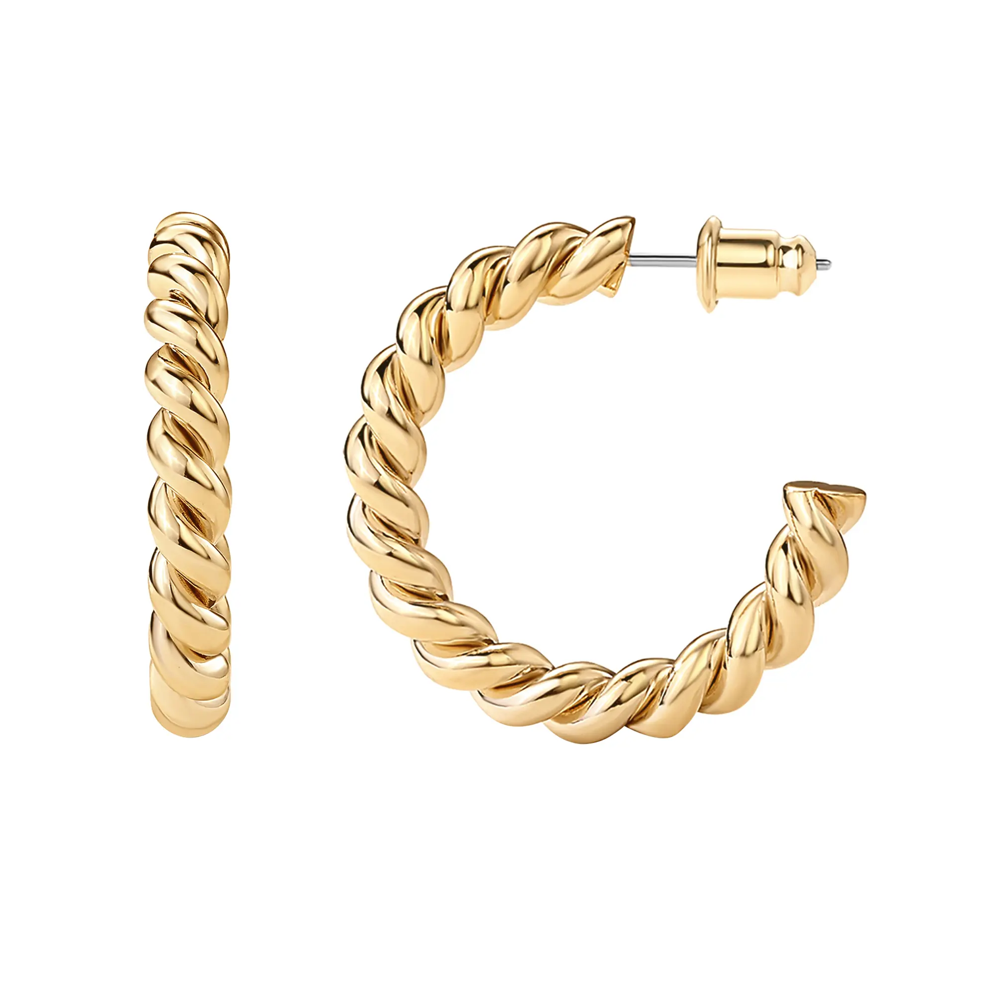 PAVOI 14K Gold Plated 925 Sterling Silver Rope Round Hoop Earring for Women PAVOI 14K Gold Plated 925 Sterling Silver Rope Round Hoop Earring for Women