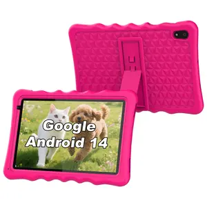 BYYBUO Kids Tablet 10.1 inch Toddler Tablet for Kids 32GB with Tablet Shockproof Case Dual Camera WiFi Pink Android 14.0 Quad-Core 5000mAh Battery - Lcd Cellphone Durable