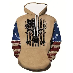 Men's Printed Hoodie - Comfortable Long Sleeve Pullover with Kangaroo Pocket, American Flag Design, Casual Streetwear, Perfect Gift, Winter Pullover |   Loose Fit Hoodie |   Machine washable