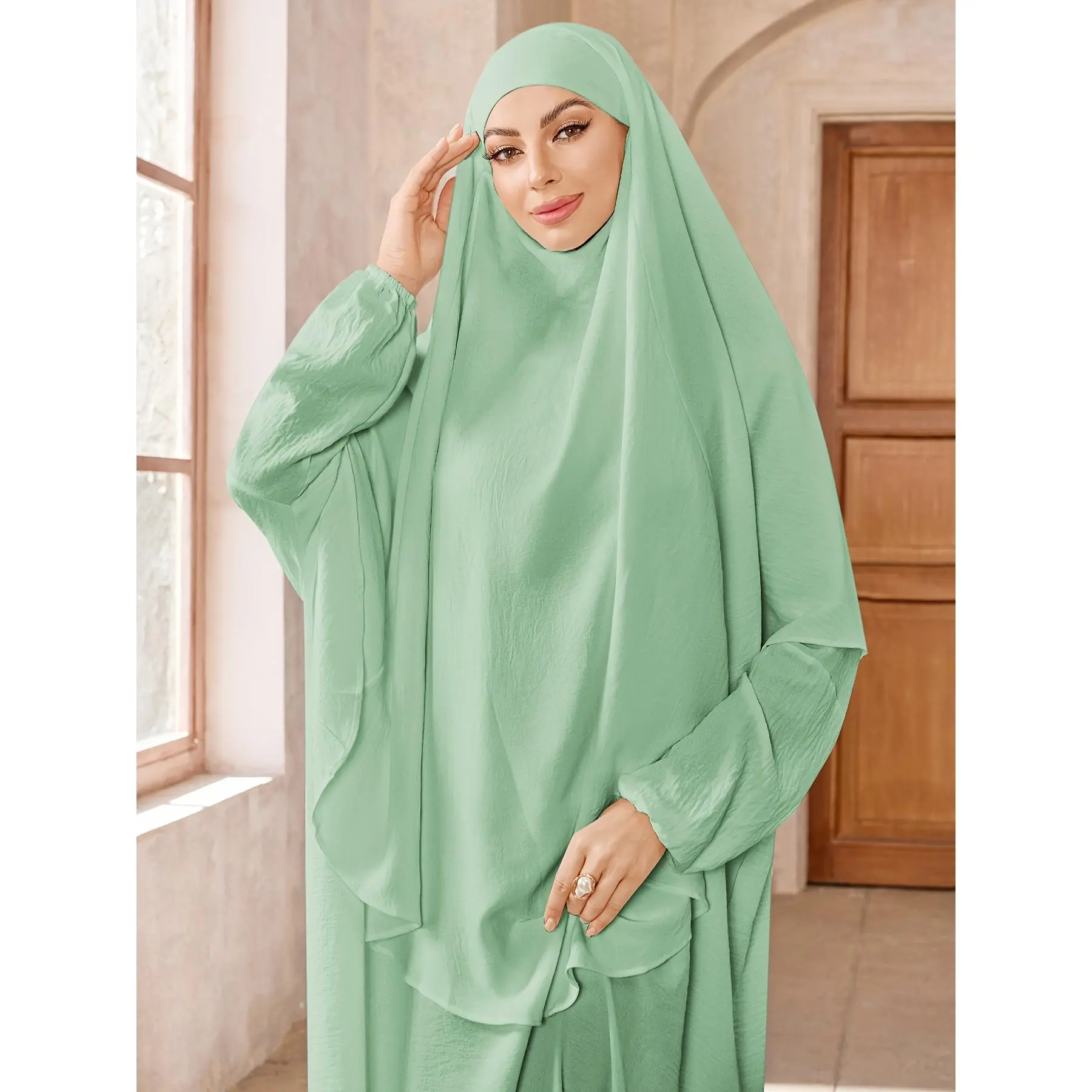 Plus Size Simple Solid Maxi Abayas, Modest Long Sleeve Dress With Hijab, Women's Plus Size Clothing abaya  khima  rset luxury  abaya