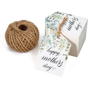 Mother's Day Eucalyptus  Tags with String - 100 count Greenery &  Paper Tags with 100   Jute Twine for Mom's  Decoration - 2 x 2.75 Inch