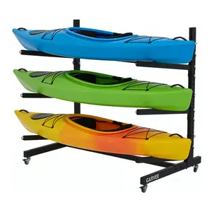 Heavy Duty 2/3/4-Tier Freestanding Kayak Storage Rack – Adjustable Layers, Detachable Wheels, Rust-Resistant Steel Stand – Fits Kayaks, Canoes, SUPs, Surfboards – Portable Holder for Indoor Outdoor Garage