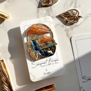Autumn Bonsai Hard Enamel Pin | Seasonal Bonsai Collection | Unique Fantasy Art Pin with Glittering Waterfall & Frog Design
