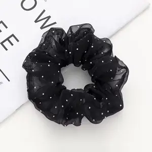 Set of 4 - Designer Scrunchies Full Stars Large Korean Hair Scrunchie in Black White and Gray Versatile Colors for Ponytails and Stylish Looks