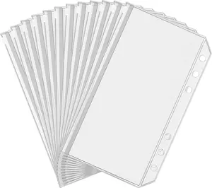 12pcs A6 Size Binder Pockets 6 Holes Budget Cash Envelopes  for Budgeting, Clear Zipper Folders Loose Leaf Bags