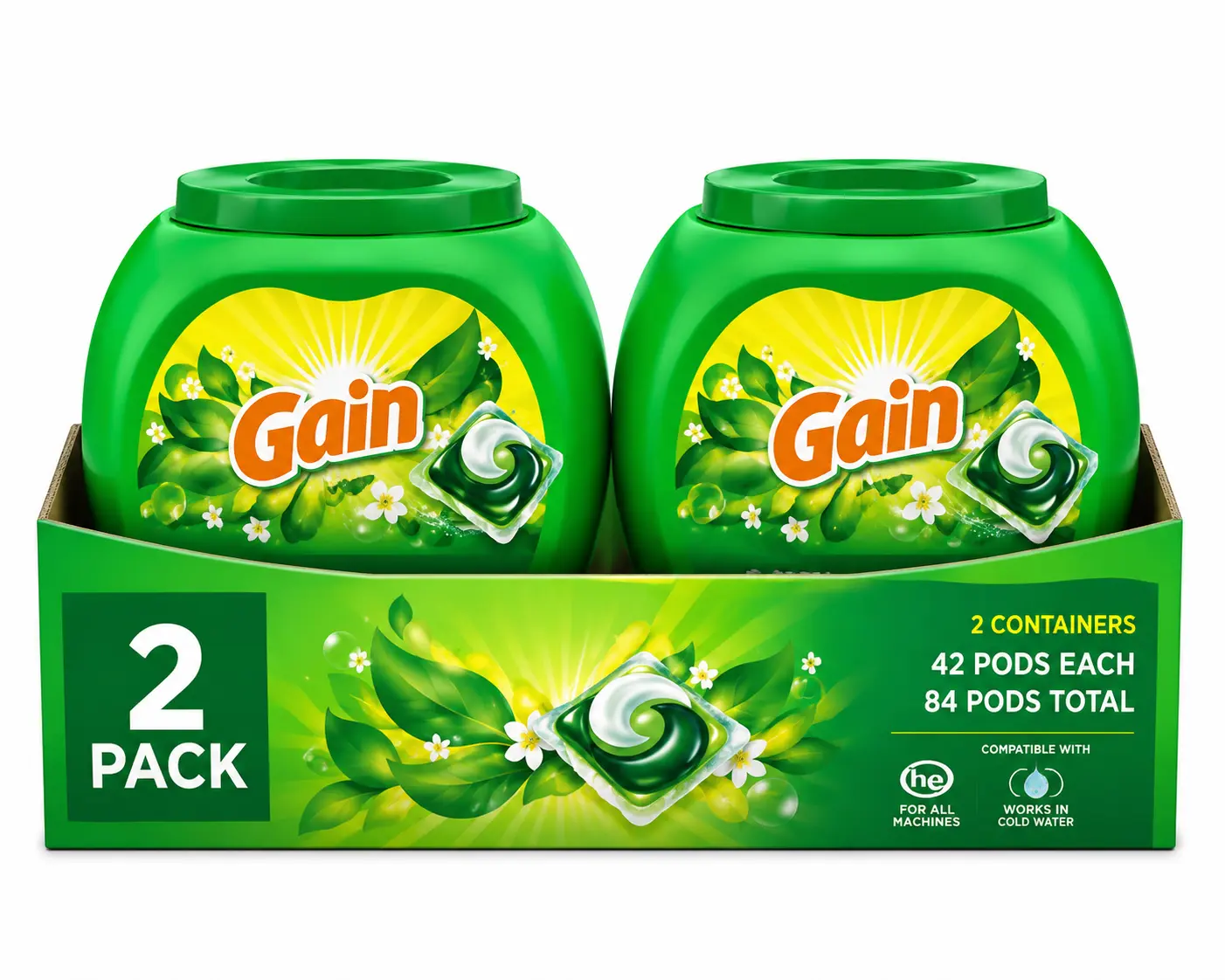 Gain Laundry Detergent PODS, 2 Pack (2 x 42 Count Containers) – Original Fresh Scent, HE Compatible, Powerful Laundry Detergent Pacs