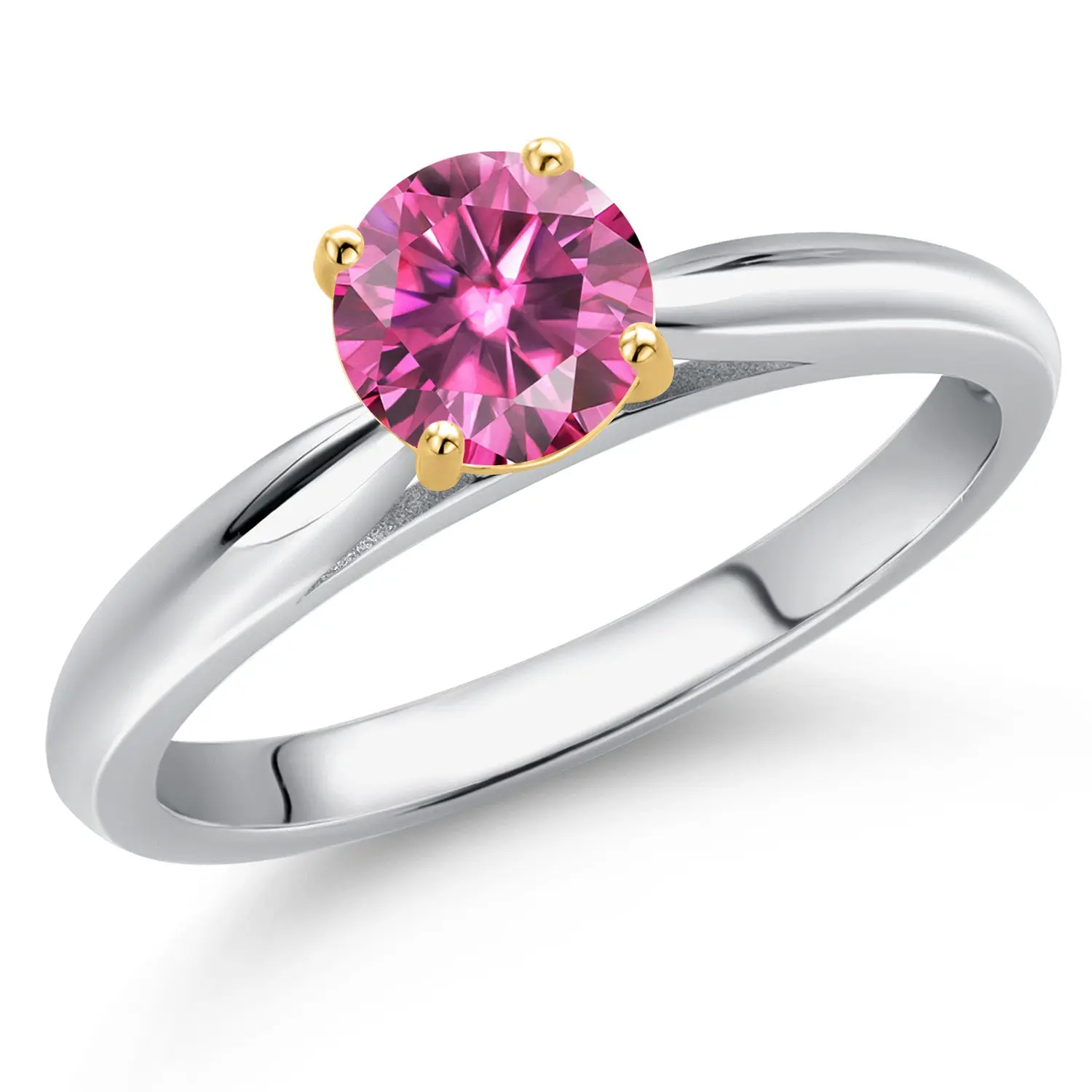 10K Two Tone Gold Pink Moissanite Solitaire Engagement Ring for Women | 0.50 Cttw | Round 5MM | Gemstone Birthstone | Wedding Anniversary Promise Ring | Available in Sizes 5-9