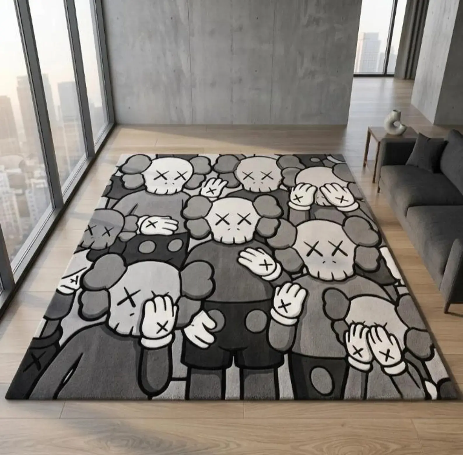 Hand Tufted KAWS Skull Wool Area Rug, Modern Hypebeast Streetwear Home Decor Carpet