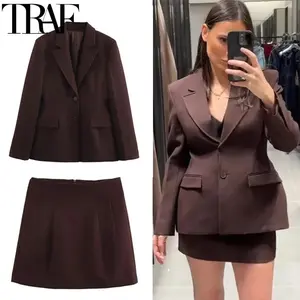 Blazer Skirt Set 2 Piece Woman Office Wear Long Sleeve Blazer Jacket Spring Elegant A Line Mini Skirt Sets Of Two Pieces Of Women