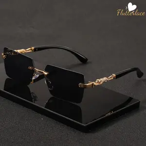 Unisex Rimless Rectangle Sunglasses – Compact Gold-Accent UV400 Polarized Shades for Outdoor, Beach, Travel, Everyday Style