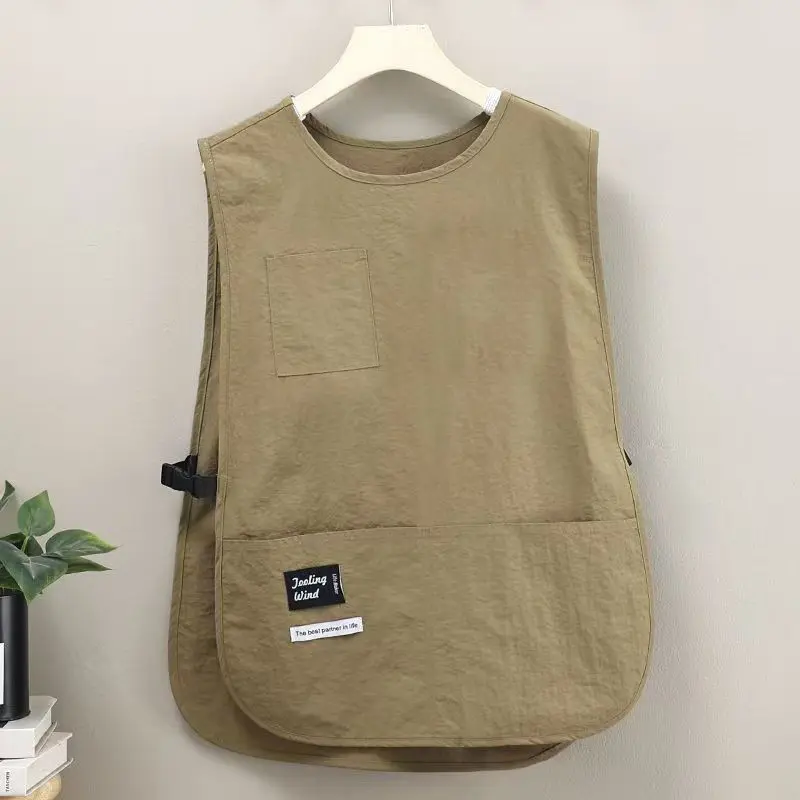 Solid Color Pocket Kitchen Apron, 1Pc Breathable Fashionable Cooking Apron for Home & Coffee Shop Use