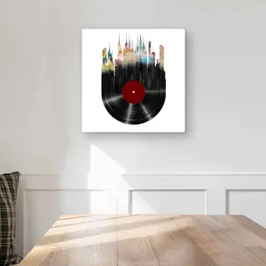 Begin Home Decor C1MP1616O6O3LR 16 x 16 in. Abstract City On Vinyl Disk Wall Art - Modern Building Metal Print