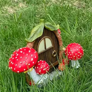 Glowing Mushroom House Resin Statue, Garden Sculptures Statues, Outdoor Garden & Yard Decor, No Battery Needed, Unique Home Decoration Accessory, Garden Accessories
