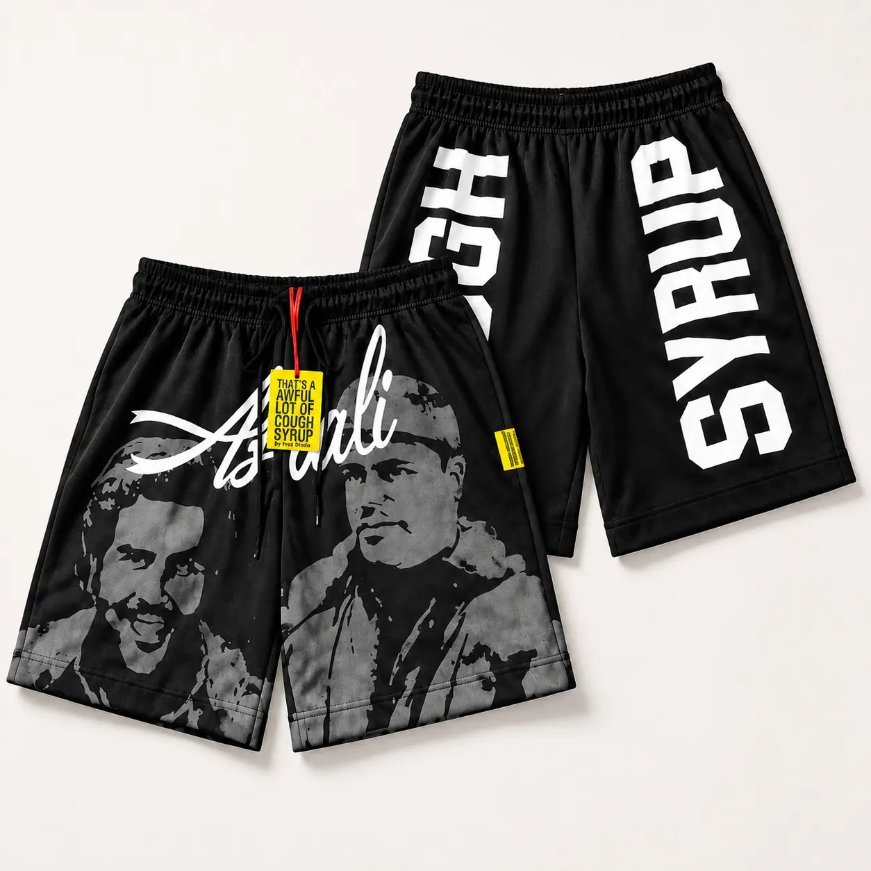THAT'S A AWFUL LOT OF COUGH SYRUP Graphic Shorts Men Women, Vintage Streetwear Basketball Shorts, Y2K Hip Hop Print Casual Shorts, Oversized Loose Fit Summer Beach Shorts, Unisex Fashion Shorts