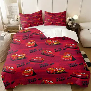 Lightning McQueen Duvet Cover Set, Complete Set, Includes 1 Duvet Cover and 1-2 Unfilled Pillowcases, Printed Cars Themed Bedding Set with "TRY TO KEEP UP" Slogan, Vibrant Red Racing Car Design, Kids Bedding Set for Kids Bedroom, Dorm & Guest Room Decor