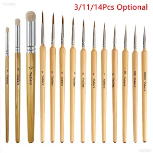 3/11/14Pcs Domed Miniature Drybrush Set, High Precision Professional Paint Brushes, Sturdy Wood Handle Design for Scale Model Craft Painting
