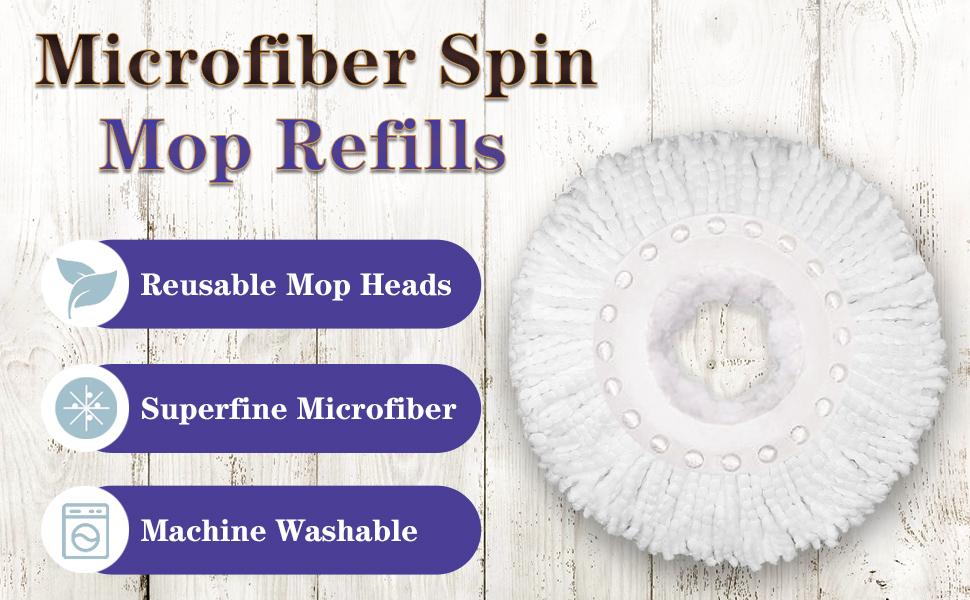 BONISON 3 Pack Spin Mop Replacement Heads for All 360° Spin Mop Systems – High Quality Microfiber Material, Suitable for Wet & Dry Use