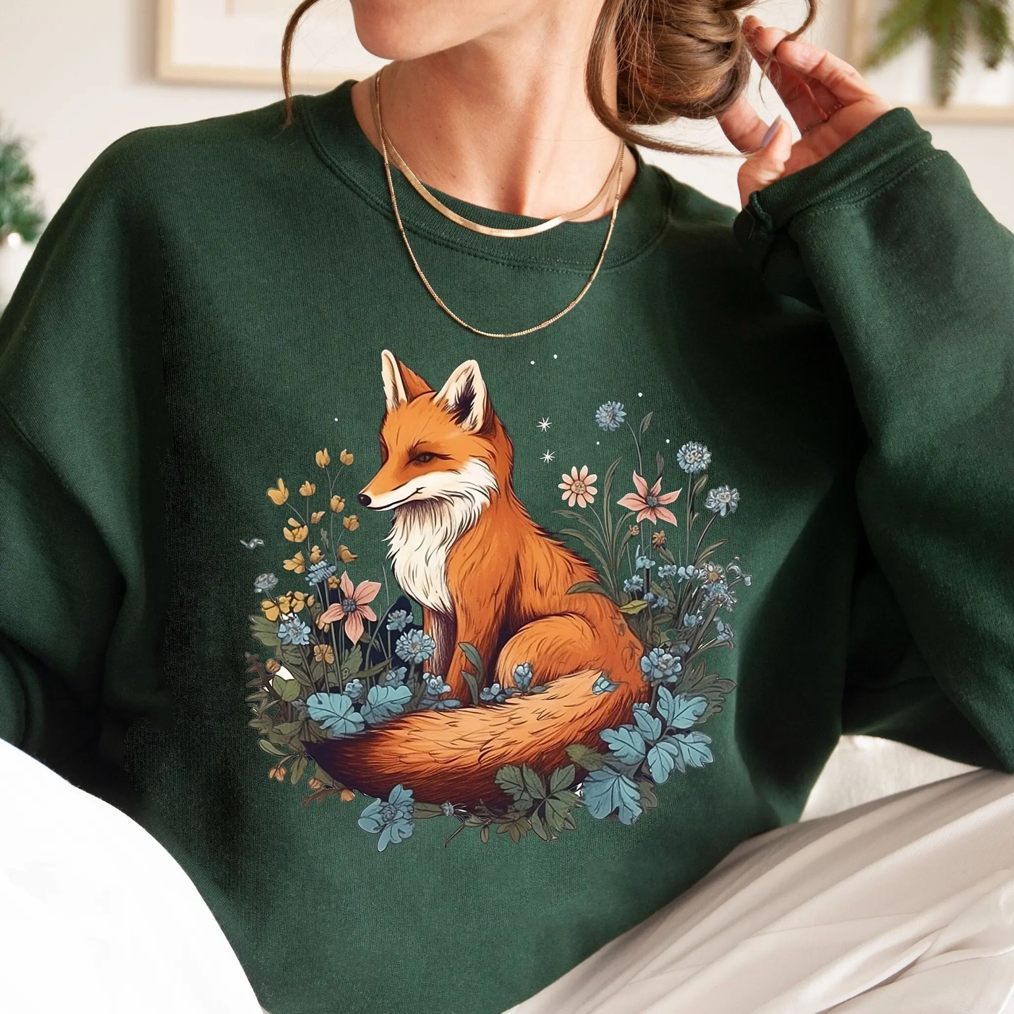 Cute Fox Sweatshirt, Flower Fox Sweatshirt, Forestcore Sweatshirt, Animal Sweater, Fairycore Sweatshirt, Floral Fox Sweatshirt, Fox Hoodie