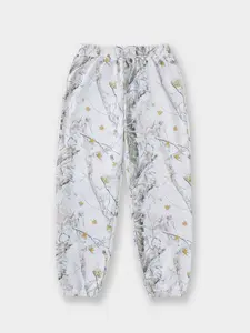 Girls' Casual Fashion Leaf Print Vintage Sweatpants, Spring & Fall Daily Wear, Single Piece Set, Stylish and Comfortable