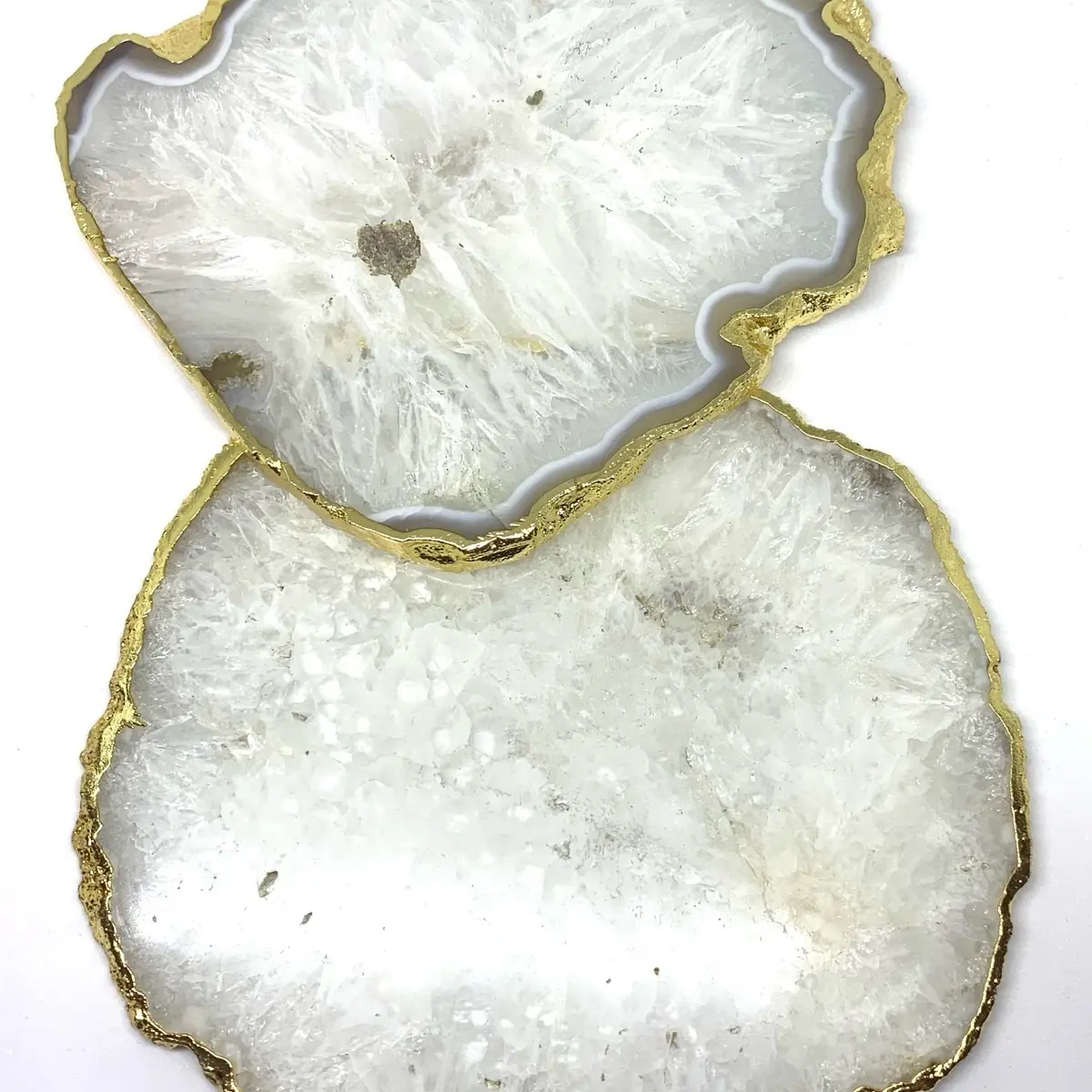 Luxury White Quartz Coaster Electroplated in 24k Gold - Sold Individually - Tableware