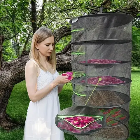 4-tier Herb Drying Rack, Plant Hanging Net with Green Zipper, Plant Care Tools, Garden Supplies for Home Garden, Garden Decor, Garden Accessories, Drying Rack for Herbs, Gardeners, Planting, Essential Bag