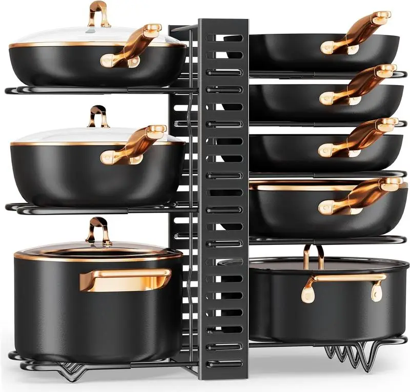 Under Sink Organizer, 8 Tiers Pots and Pans Organizer for Kitchen Organization & Storage, Under Sink Storage for Kitchen Bathroom Cabinet, 3 DIY Metho