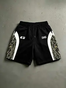 American Camouflage Patchwork Gym Shorts, Fashion Print, Casual Design, Suitable for Home, Leisure, Outdoor Activities
