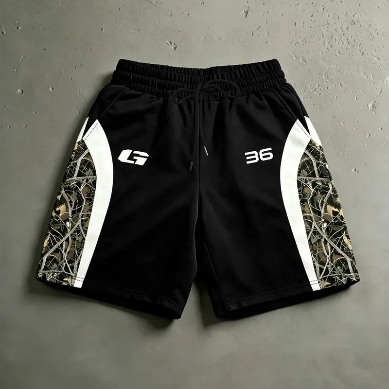 American Camouflage Patchwork Gym Shorts, Camouflage Sports Shorts, Shorts Summer Casual, Fashion Print, Casual Design, Suitable for Home, Leisure, Outdoor Activities