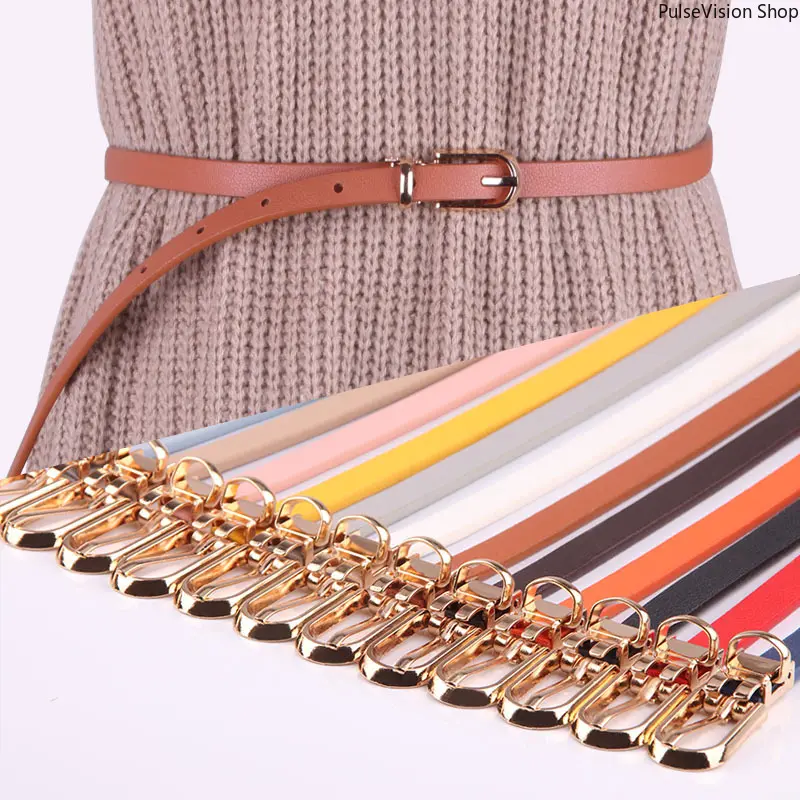 PU Leather Women's Fashion Belt, Thin and Adjustable with a Modern Gold-Tone Buckle - Stylish Waist Accessory for Everyday Outfits, Everyday Belts, Modern Buckle Belts