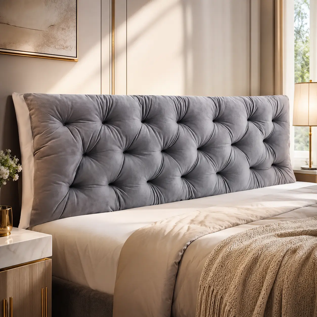 [Weekly Deals] Headboard Pillow - Natural, 40-Count Cotton Cover, Adjustable Loft Design, Balanced Support, Easy Care Maintenance, 1.5m Bed Headboard Gap Filler & Back Support for Sleeping