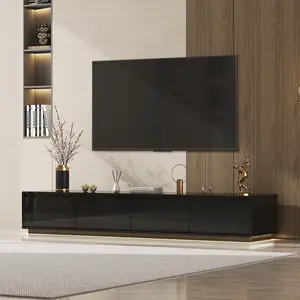 Modern Extendable Media Console Cabinet with 4 Drawers White/Black Wood TV Stand Adjustable Length Entertainment Center for Living Room 70.9”W x 15.7”D x 11.8”H