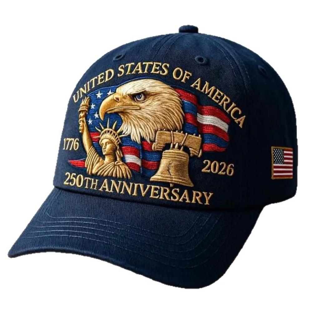 USA 250th Anniversary Eagle Print Hat Unisex Adjustable Washed Cotton Peak Hat Trucker Hats Outdoor Visor Baseball Cap