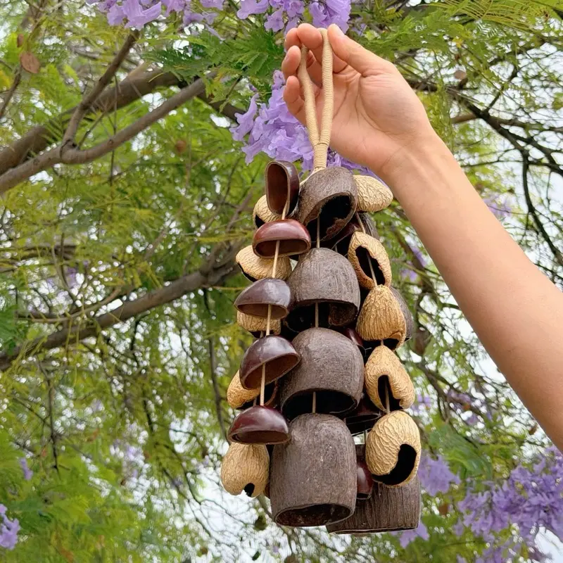 Handmade Linen Fruit Shell Wind Chime, Natural ASMR Sound Wall Hanging Decor, Boho Bag Charm Car Charm Gift for Her