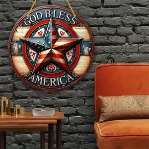 4th of July Patriotic Wall Decor Metal Star Sign for Front Door Home Office Bar Indoor Outdoor Independence Day Memorial Day Housewarming Gift Decoration Wall Ornaments Interior Wall Decor Artwork