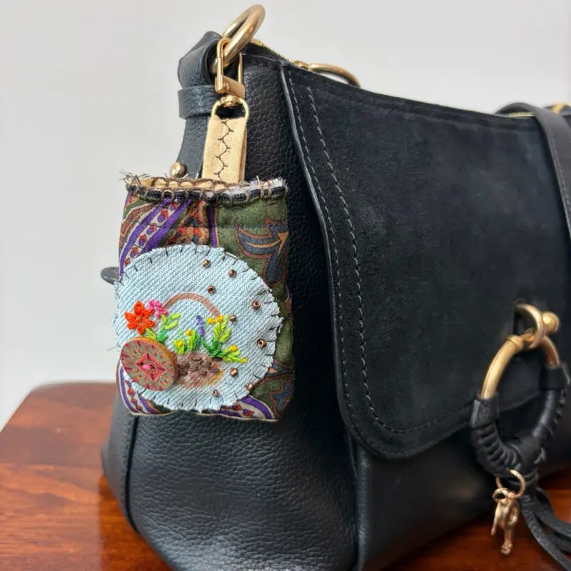 Hand Embroidery Floral Keychain, Handmade Decorative Accessory for Keys, Bags