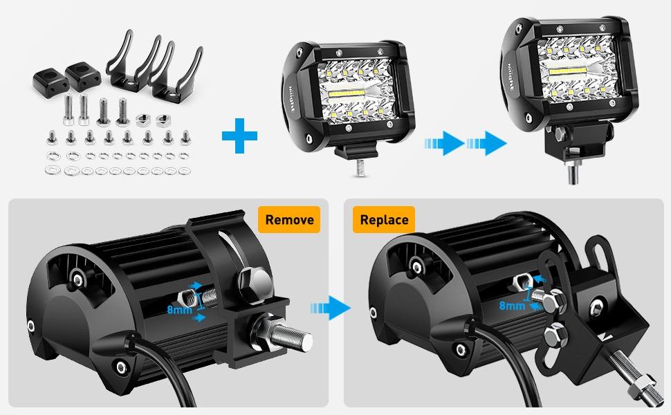 Nilight 2PCS Mounting Base Bracket LED Light Bar Slide Mount Bracket 2 Years Warranty (90034B),Black