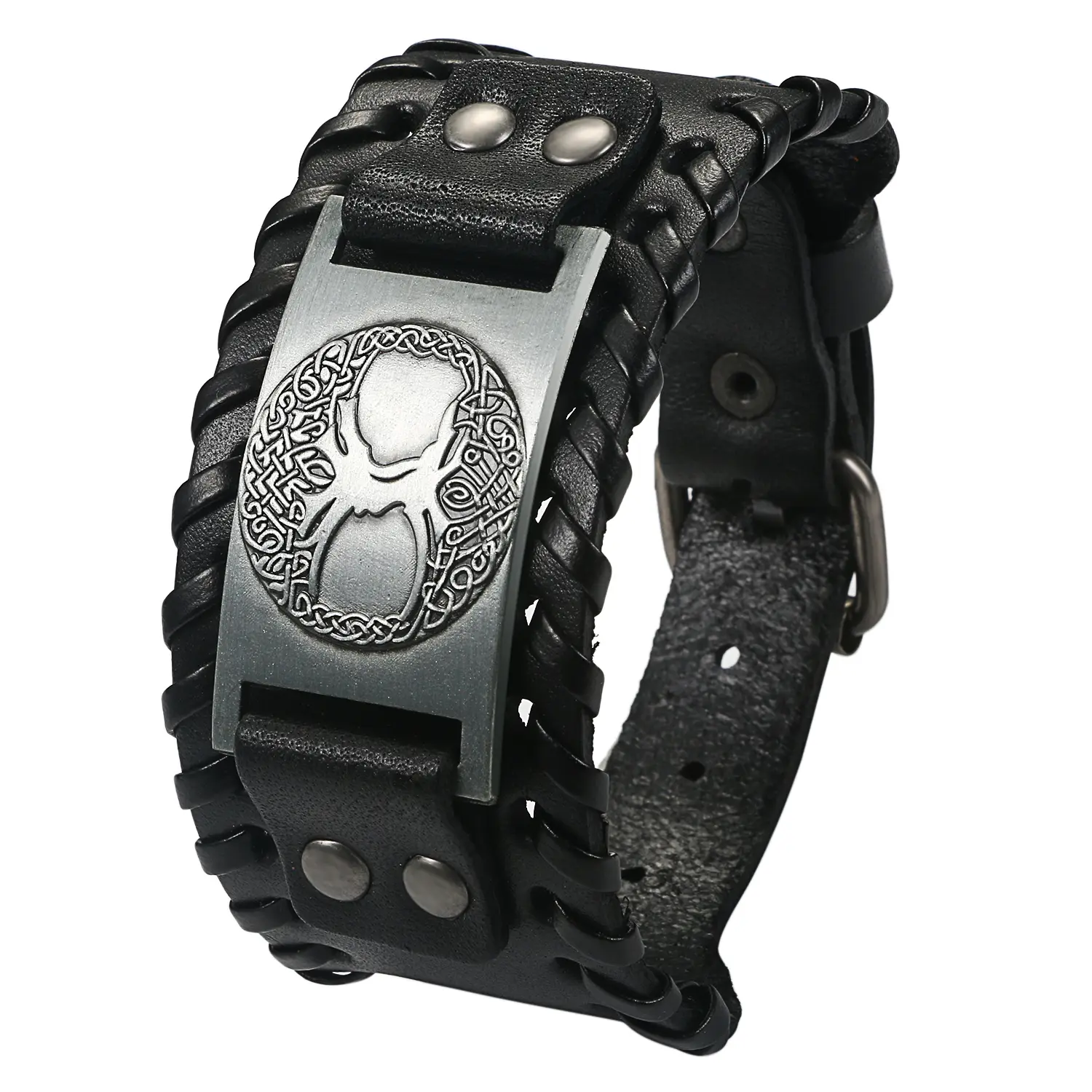 OIDEA Men's Punk Rock Alloy Leather Cuff Bracelet - Large Bar Plate Wristband, Adjustable Leather Bracelets & Bangles, Dark Aesthetic Style, 1.45in Width, 10.63in Length, 6.3-8.26in Inner Circumference, Daily Black/Brown Options