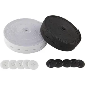 Elastic Flat Sewing Band Spool with Buttonholes, 3/4"×5 Yds Each, Ideal for DIY Waistbands & Necklines (Black & White)