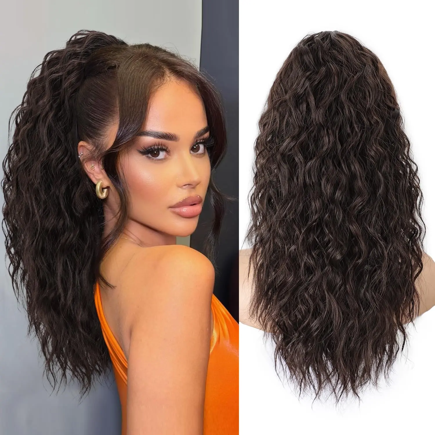18 Inch Ponytail Extension - Wavy Pony Tails Hair Extensions Claw Clip Ponytail Extension Synthetic Ponytail