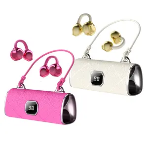 【Mother's Day Gift】Fashionable Clip-On Wireless Headphones with Handbag-Style Light-Luxury Beige Leather Texture Bluetooth 6.0 LED HD Display HiFi Sound Sport Travel Ready Perfect Gift for Girlfriend TikTokShop Back to School