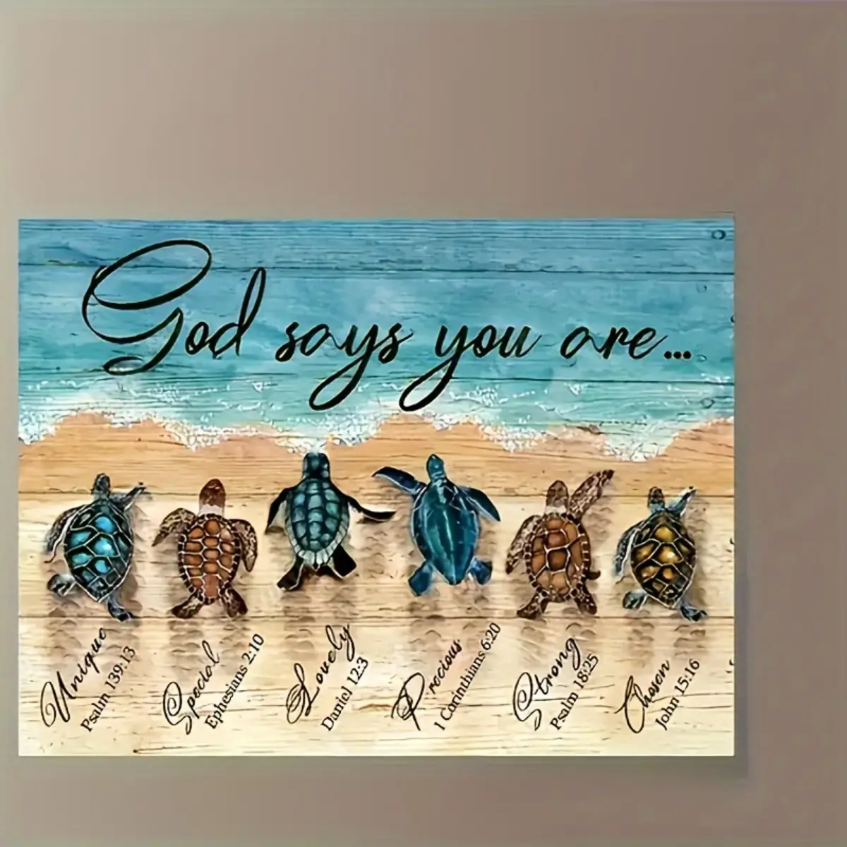 Teal Sea Turtle Ocean Coast Framed Canvas Print with Inspirational Quotes - Beach Landscape Wall Art Painting, Room Decor for Home Living Room Bedroom Dorm