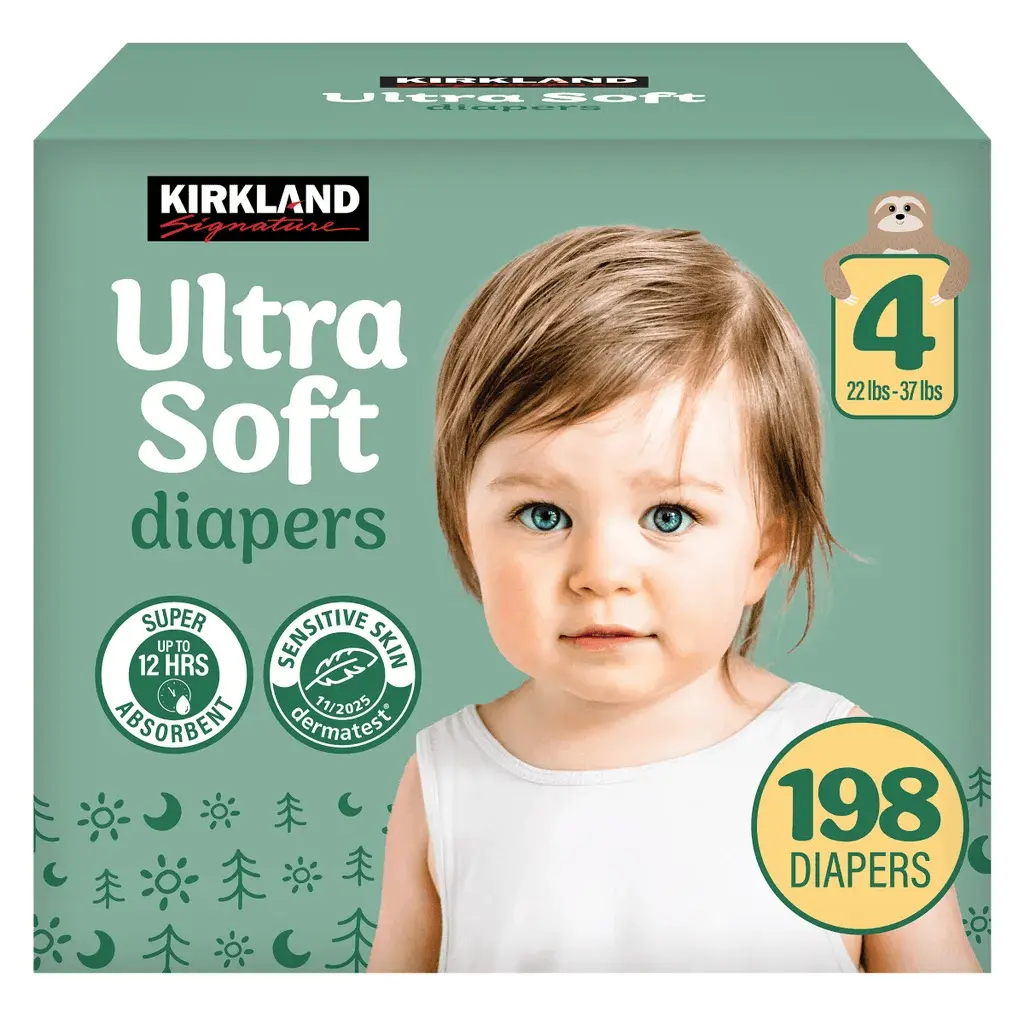 Kirkland Signature Infant Baby Diapers (Nappies) - Size 4, 22-37 lbs, 20% Plant-Based Natural, 198 Count