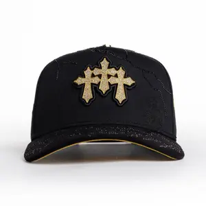 Hat 3 Cruces BLK Gold Crystal Edition