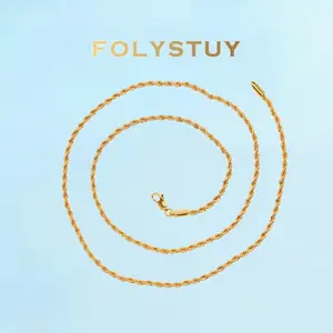 [FOLYSTUY (Y109)]Long Twisted Rope Link Necklace, 0.12" Width 27.5" Length Everyday Wear Accessory