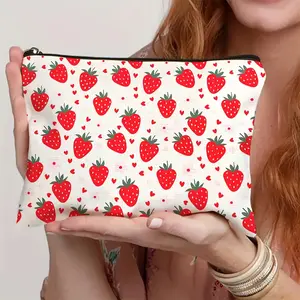 Chic Strawberry Print Crossbody Bag for Women Spacious Makeup Storage with Zipper Travel Daily Use