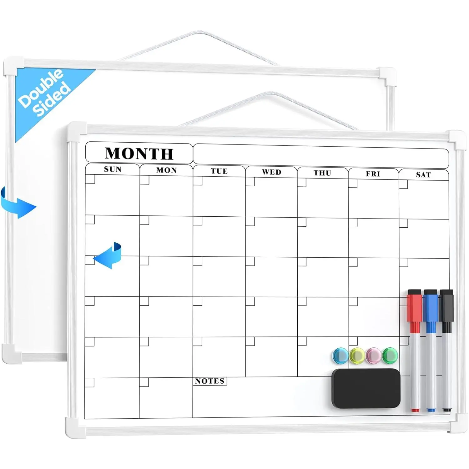 Monthly Calendar Dry Erase Board for Wall, 16"x12" Small  Double-Sided White Board, Portable Whiteboard for Planning, Drawing, Memo, , School, , Kitchen, Office