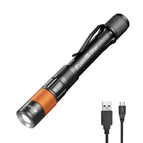 EverBrite Mini Rechargeable Flashlight - 300lm Bright Beam, 4-Mode LED, Portable Zoom, USB-C Cable, Clip, Memory Function, Pocket-Size, Multifunctional Handheld Pen Light for Mechanic, Home Improvement Use