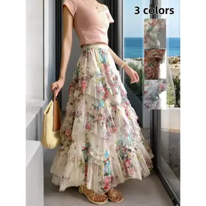 French Elegance Irregular Lace Cake Skirt, Lace Layered Skirt, Bohemian A-Line Long Dress, Valentine's Day Lolita Princess Dress, Casual & Party Wear