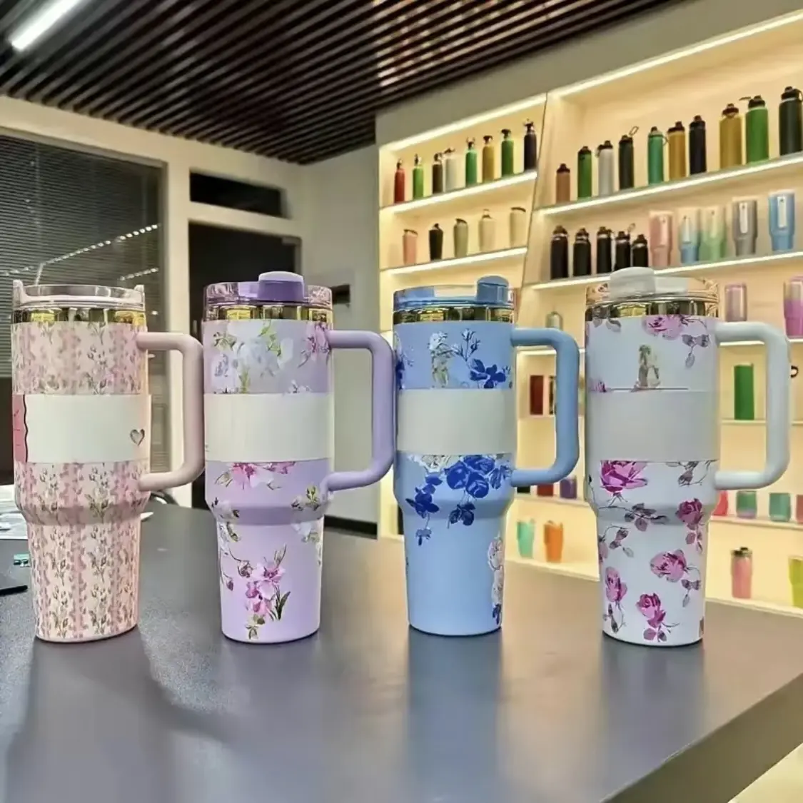 40oz Stainless Steel Tumbler with Handle vacuumflask-304Stainless Steel Material -Drinkware cold drink narrow bottom car loading