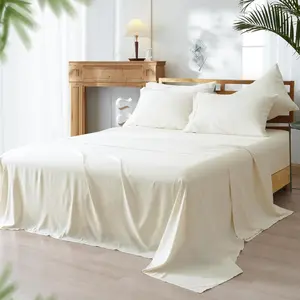 PHF Cooling Sheets Set Queen Size, Rayon Derived from Bamboo &, 6PCS Breathable & Wrinkle Free Soft Bedding Sheets, Wider Elastic Band, 16" Deep Bedding Set & Pillowcase, Cream